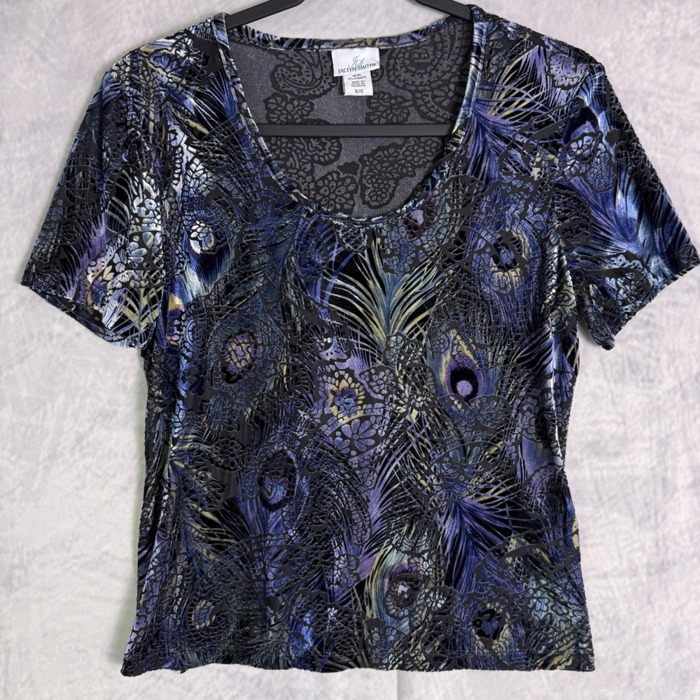 Vintage Velvet burnout Top Womens Sz S Peacock Fairycore Whimsigoth fairy grunge